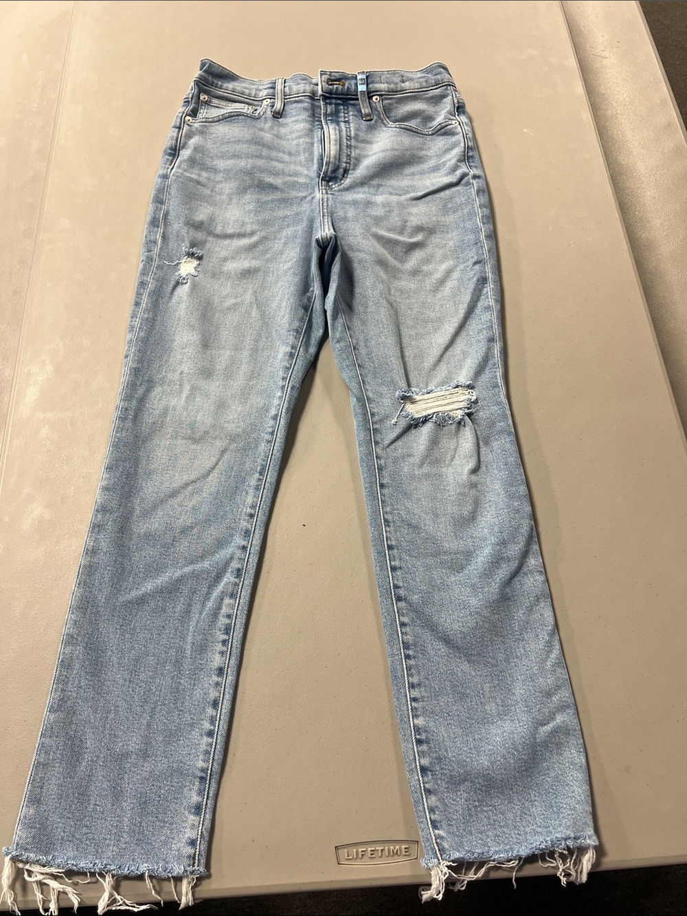 Madewell Light Blue Straight-Leg Distressed Jeans